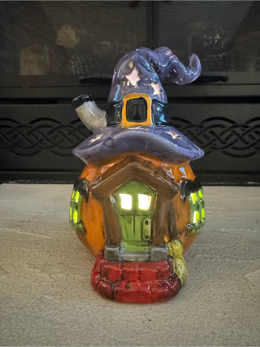 Witch Cottage Hand Painted Ceramic Light Up Halloween House with Original Box